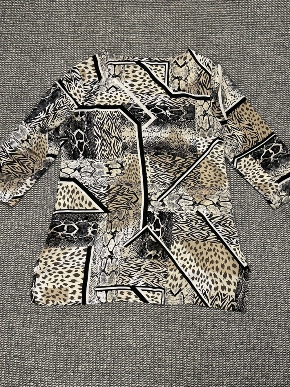 Dana Buchman Black Cream Tan Animal Print Patchwork Blouse - Picture 7 of 7